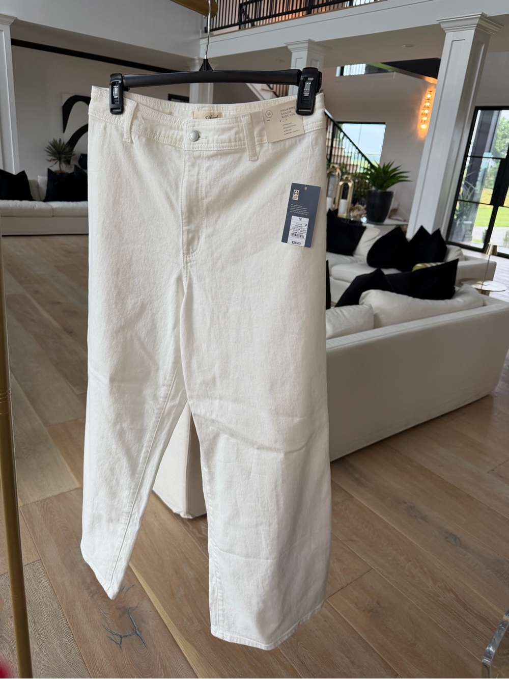 Cream Wide-Leg High-Rise Jeans